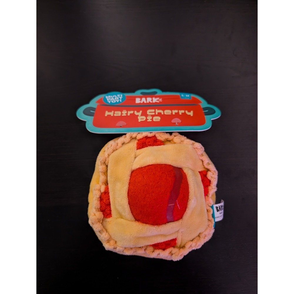 Bark Box Hairy Cherry Pie Plush Tennis Ball Squeaker Treat Trap Dog Toy 214961